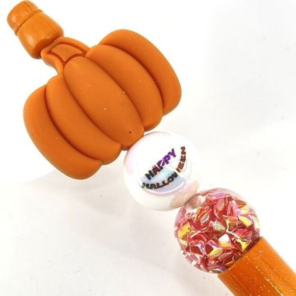 Pumpkin Happy Halloween fall autumn pen handmade NEW bling rhinestone white gree - Picture 4 of 6